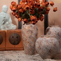 Vas Keramik Gaya Wabi-Sabi Mewah untuk Dekorasi Ruang Tamu, Vas Rustic Gaya Cina Vintage untuk Bunga Kering dan Segar