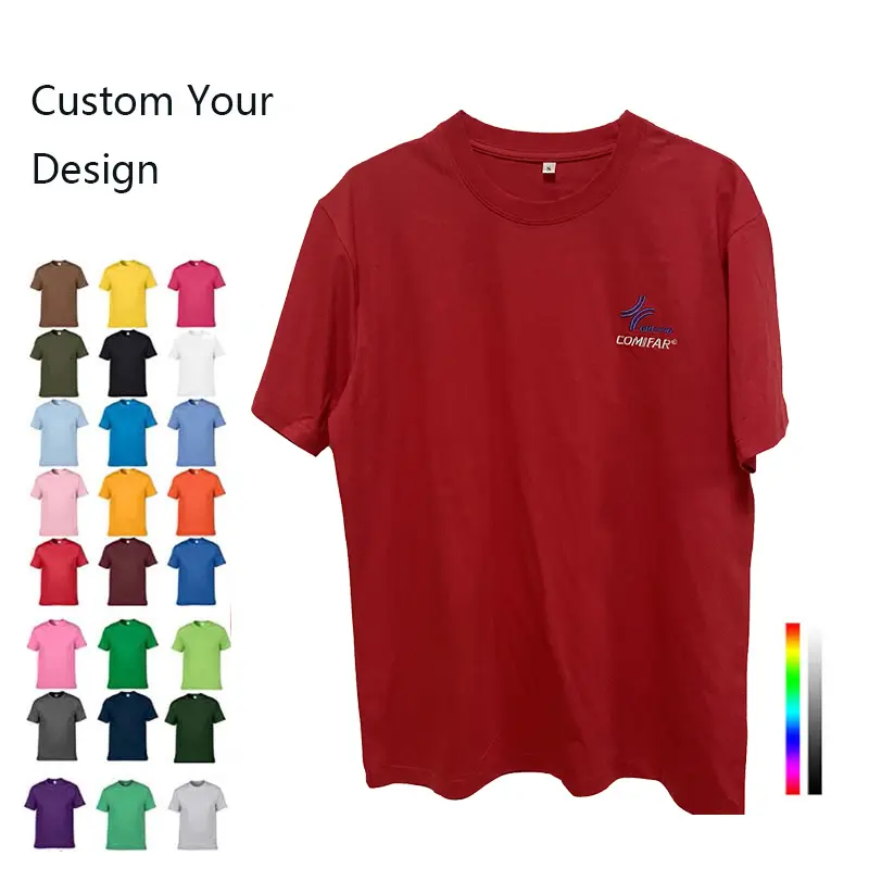 Camiseta personalizada unissex de bordado, camiseta de algodão trançada com a sua marca