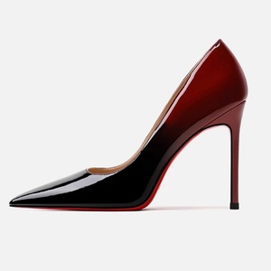 Escarpins en cuir verni noir et rouge dégradé, talon aiguille, bout pointu, design tendance, sexy, talon ultra-fin, élégants pour femmes - Product Image 5
