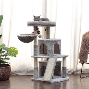 Arbre à chat gris clair de 41.34 pouces Condos de luxe rembourré en peluche perche planche à gratter bois durable papier sisal panier confortable - Product Image 3