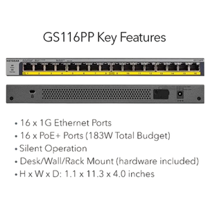 Commutateur <span class=keywords><strong>PoE</strong></span> non géré <span class=keywords><strong>NETGEAR</strong></span> US 16 ports 1000 Mbps GS116PP - Product Image 4