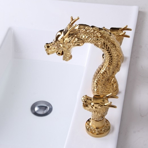 Luxe 3 Stuk Dragon Vorm Retro Split Gold Drie Gaten 2 Handvat Messing Badkamer Hot Cold Mengkranen Basin Sink kraan - Product Image 6