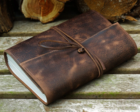 Carnet A5 en cuir PU vieilli, couverture rigide, reliure cousue, personnalisable, marron foncé, enveloppe souple, certifié cuir, gaufré, pour voyage