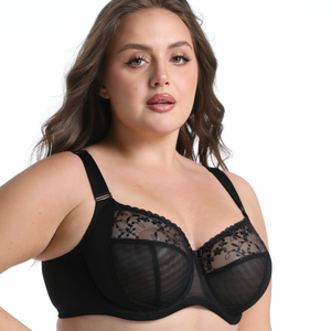 Maßgefertigter Seitenstützender Komfort-Bralette Vollständige Abdeckung Push-Up Einfarbig Bestickter Übergrößen-Bügel-BH mit Spitze für Damen - Product Image 2