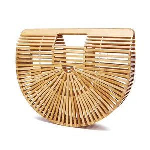 FSP121 Wholesale bamboo woven bag handmade semicircle outdoor beach handbag elegant fashion eco bag