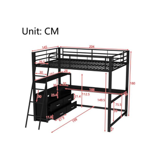 Cama de <span class=keywords><strong>dos</strong></span> niveles con <span class=keywords><strong>escalera</strong></span> negra y barandilla antideslizante, la sección inferior tiene cajones y un escritorio. Ideal para dormitorios. - Product Image 2