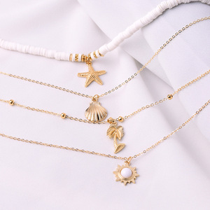 Collier pendentif bohème soleil noix de <span class=keywords><strong>coco</strong></span> en couches Collier étoile de mer coquille en argile polymère Bijoux de plage pour femmes - Product Image 4