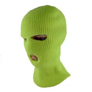 Wholesale custom knitted winter hats neon yellow balaclava face ski mask 3 hole skimaskss beanie acrylic