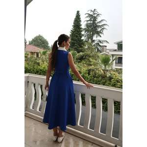 Robe de cocktail Saks A-Line sans manches à col halter, taille naturelle, en satin respirant, bleue - Product Image 1