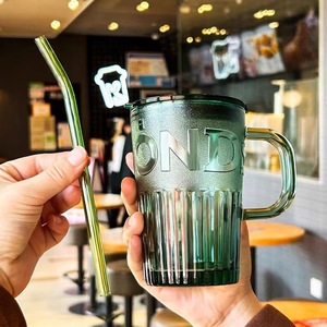 Glass Cup With Straw <b>Large</b> Capacity Reusable Travel Coffee <b>Mug</b> For Students Office Workers Couples - Product Image 1