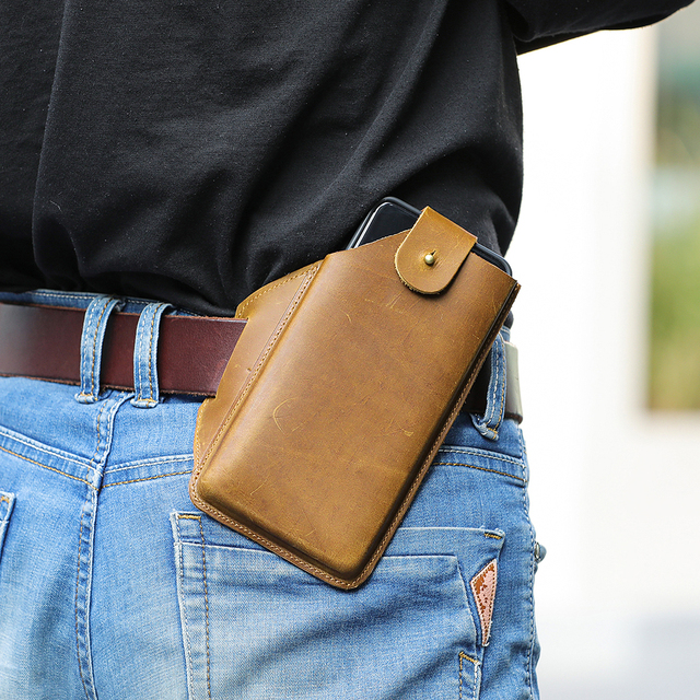 MARRANT Men Leather Cell Phone Case Holster Clip with Belt Loop Waist Pouch Bag Vintage Genuine Leather Waist Belt Bag for Men
