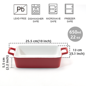 Ensemble de moules de cuisson en céramique de 5x10 pouces <span class=keywords><strong>plat</strong></span> à gâteau <span class=keywords><strong>rectangulaire</strong></span> non toxique pour four micro-ondes et congélateur ustensiles de cuisson double ton rouge - Product Image 2