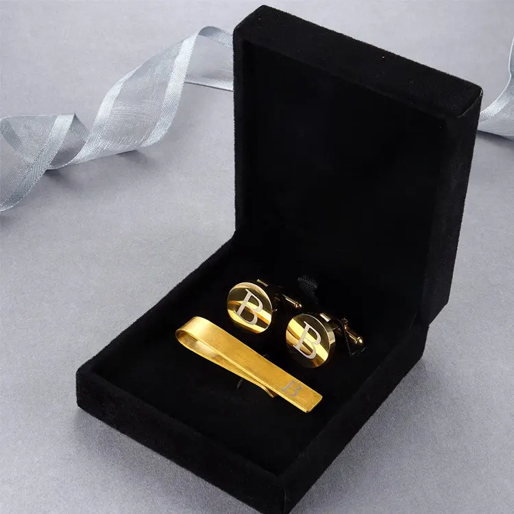 Cufflink Manufacturer Supplier Customised Logo Metal Cuff Links Men Cufflinks And Tie Clips With Box Packaging
