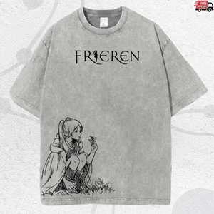 เสื้อยืดอนิเมะ <span class=keywords><strong>Frieren</strong></span> สไตล์วินเทจ ล้างสีแบบวินเทจ ของขวัญสุดเท่ สตรีทแวร์ ผ้าคอตตอนหนา ลายการ์ตูนญี่ปุ่น รับผลิตแบบ OEM ODM - Product Image 5