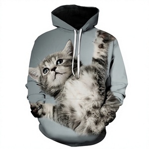 Sudadera con Capucha para Hombre, Diseño de Gato Gris, Corte Regular, Informal, Otoñal, Tejida en Poliéster, Diseño de Sublimación 3D - Product Image 1