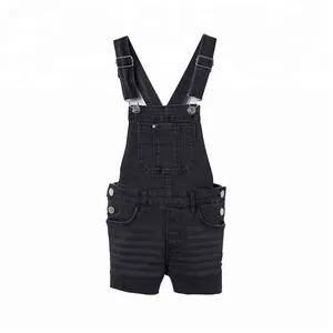 Zwart denim broek jarretel korte jeans overalls kids jeans meisjes