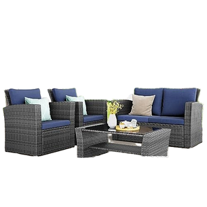 लेन 4 के लिए विस्टीरिया-लेन 4-टुकड़ा आधुनिक आउटडोर पैटियो फर्नीचर टिकाऊ हरी तरतन सोफे कुर्सी नीले कुशन - Product Image 2