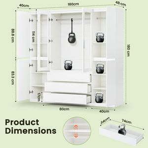 Armario Moderno SENYU Blanco con Puertas de Vidrio, 3 Cajones, Diseño de Panel Plano con Bisagras, Mueble de Almacenamiento para Dormitorio - Product Image 2
