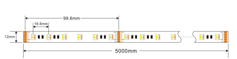DC 24V Integrated 5 Color in 1 Dual White 5050 RGBWW Color Changing LED Light Strip