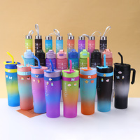 Lot de 3 bouteilles d'eau en plastique dégradé écologiques de 1800 ml, 800 ml et 280 ml – Gobelets portables givrés pour voiture
