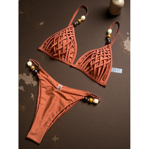 Nuevo Bikini Sexy Marrón 2026, Traje de Baño de 2 Piezas con Trenzas, Diseño Moderno, Oferta, Conjunto para Playa o Mar - Product Image 1