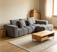 Canapé modulaire en forme de L, design Tofu gris, avec chaise longue, assise extra profonde, profil bas, tissu, pour appartement et hôtel