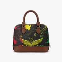Tas tangan wanita model dome dengan motif geometris tribal Samoa dari Pulau Pasifik, dibuat sesuai pesanan, bahan kulit imitasi, penutup ritsleting, pegangan atas, model satchel.