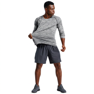 Camiseta de Compresión de Manga Larga para Hombre, Gris, Secado Rápido, Corte Ajustado, Deportiva, Cuello Redondo, Tejido de Poliéster, para Entrenamiento - Product Image 3