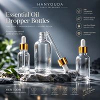 Flacon compte-gouttes en verre transparent rechargeable avec embout en caoutchouc doré, flacon pipette en verre pour huile essentielle, sérum, liquide cosmétique, emballage