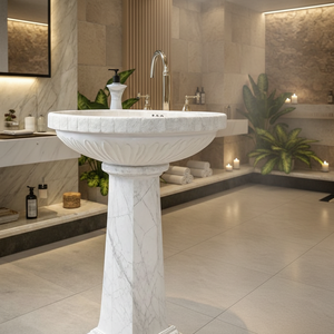 Lavabo de Pedestal de Mármol Tallado a Mano Clásico, Lavabo de Baño de Piedra Moderno, Uso en Hoteles, Ecológico, Capacidad de 12L, Acabado Cromado - Product Image 2