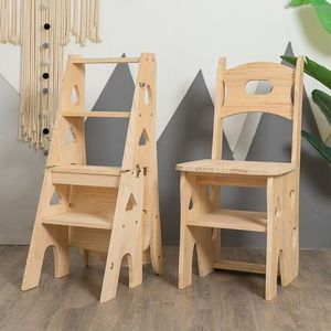 Solid Wood Folding Footstool Chair Indoor Climbing <b>Step</b> Multi Functional Ladder Home <b>Stool</b> And Ottoman 150 Kg Load Capacity - Product Image 1