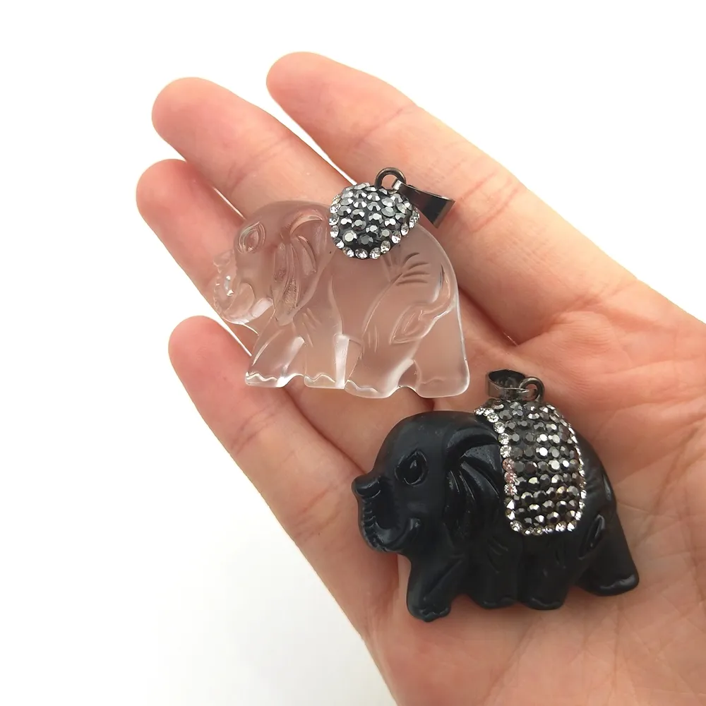 Pendentifs en forme d'éléphant en pierre naturelle, 20 pièces, pendentifs de sculpture artisanale en obsidienne noire, bijoux pavé cz