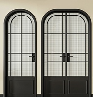 Puerta Interior Moderna de Vidrio con Arco Francés y Diseño Gráfico