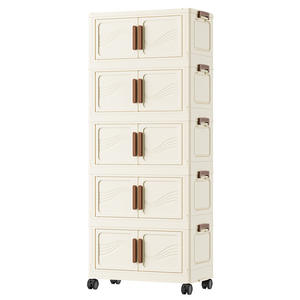 Armadio Pieghevole in Plastica Bianco Riso di Grande Capacità, Box Contenitore Rimovibile per Camera da Letto con Ruote - Product Image 2