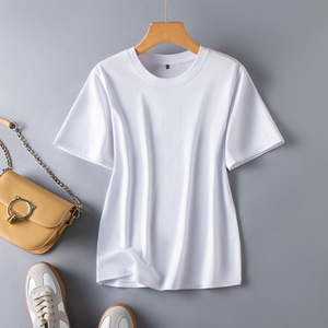 T-shirt col rond pour femme en 40% coton mercerisé, 56% polyester, 4% soie de mûrier, impression personnalisée, coupe classique - Product Image 2