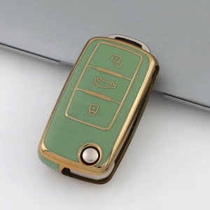 Funda de TPU con Borde Dorado para Llave de Coche Personalizada, Compatible con <span class=keywords><strong>VW</strong></span> Golf, Polo, Tiguan, Passat, Caddy, Funda para Llave Plegable, Bolsa para Control Remoto - Product Image 5