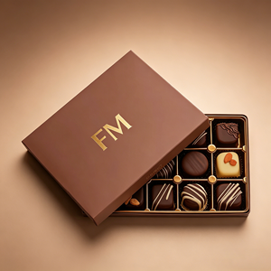 Custom Chocolate Gift Packaging Box Rigid Cardboard Multi-compartment Packing UV Printing Coated Paper <b>Boxes</b> with Gold Foil Logo - Product Image 1