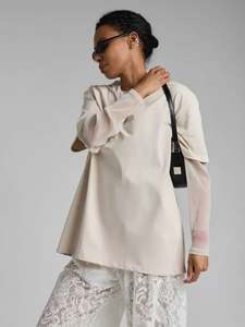 Camiseta de manga larga de doble capa personalizada para mujer, tela de punto holgada ecológica, estilo informal de verano - Product Image 5