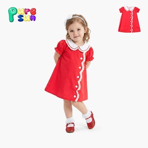 ピュアサン OEM/ODM アメリカ独立記念日 7月<span class=keywords><strong>4</strong></span>日 フラッグハートアップリケ 100%コットン カジュアルで通気性のある女の子用サマードレス 6-12歳 - Product Image 2