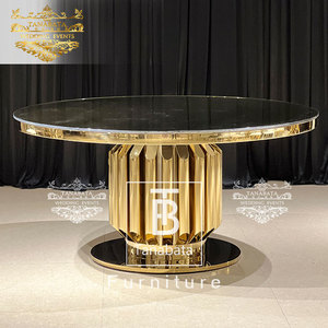 Luxury Dining Wedding Mirror Glass Top Gold Stainless Steel 6 Seater Round Event <strong>Table</strong> - Product Image 5