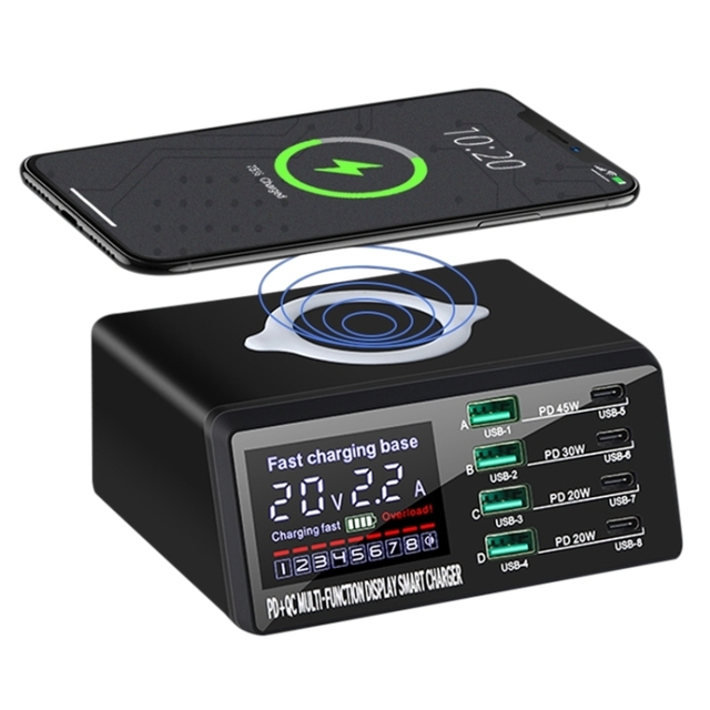 Hot X9D 110W Multi-ports Smart Charger Station Wireless Charger AC100-240V Fast Charger Station