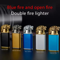 Torche Butane en Métal à Tête de Tigre, Allumage Coupe-Vent, Allume-Cigarette Rechargeable à Double Flamme, Cadeau pour Homme
