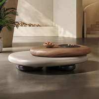 Table basse moderne design rotative avec miroir |   Base en bois durable, forme irrégulière, luxe rétro pour le salon