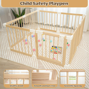 Parc de jeu pliable en bois portable 2026 pour bébés et tout-petits, barrière de sécurité rétractable avec porte verrouillable, aire de jeux pour enfants - Product Image 5