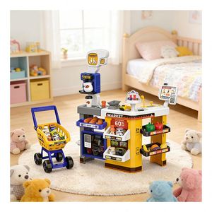 Ensemble de jouets éducatifs de jeu de rôle pour enfants : Supermarché avec caisse enregistreuse, scanner, monnaie factice et chariot de courses - Product Image 4