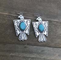 Boho Vintage femmes plaqué argent Turquoise aigle boucles d'oreilles ethnique oiseau sculpté boucles d'oreilles mode Animal bijoux