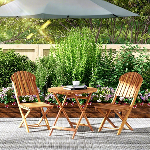 3 Piece <b>Folding</b> Patio <b>Table</b> and Chairs Set Solid teak Wood <b>Outdoor</b> Garden Furniture Deck Seating - Product Image 1