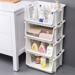 1-4 Tier Multipurpose Plastic Stacking Storage Basket Organizer Rack Open Front for Vegetable Fruit <b>Kitchen</b> <b>Pantry</b> with Wheel - Product Image 4