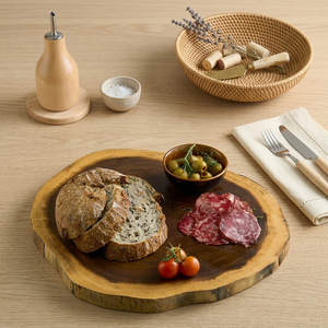 Tabla de Cortar Irregular de Madera de Acacia, Estilo Ecológico, Tabla para Quesos y Charcutería, con Asa, Tamaño No Exacto, Calidad Superior - Product Image 1