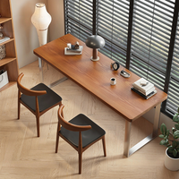 Bureau d'écriture de grande taille au design simple, bureau de travail à domicile en bois massif, bureau d'étudiant avec pieds en acier inoxydable et grande surface pour la maison